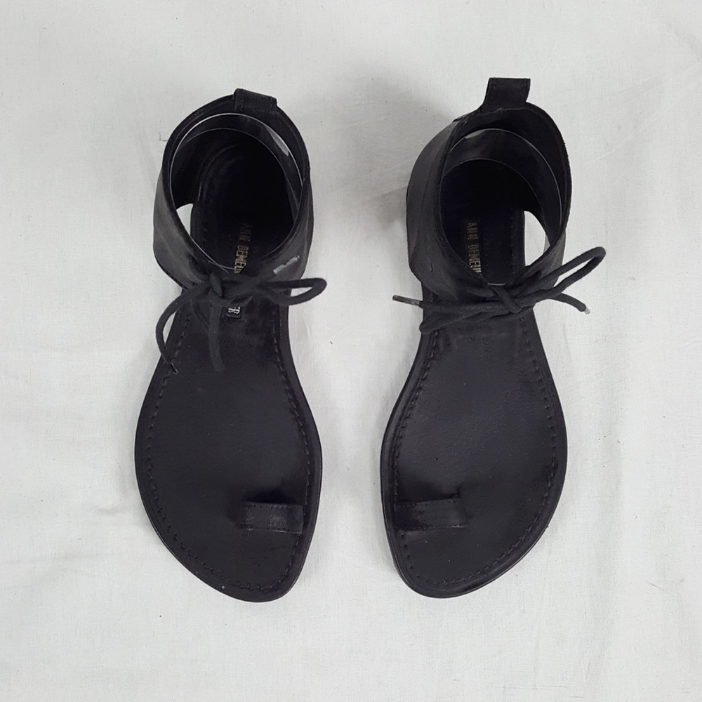 Ann Demeulemeester black lace-up sandals with toe strap